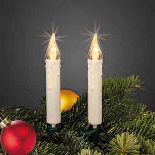 hellum Lichterkette Weihanchtsbaum, 20 LED Kerzen Lichterkette Weihnachtsbaum weiß Topfen, 5,7m beleuchtet + 3m Zuleitung, Baumbeleuchtung innen, Kabel grün, Hellgkeit <59 lm warmweiß 560282