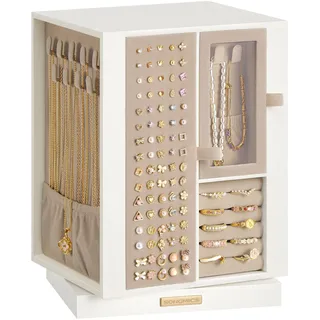 SONGMICS Schmuckkästchen, um 360° drehbar, Schmuckbox mit 4 Schubladen, Schmuckaufbewahrung, für Halsketten, Armbänder, Ringe, Ohrringe, Geschenkidee, cremeweiß JBC211WD01
