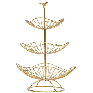 3 Etagen Obstkorb Chtekorb Obstspender Metall Obstschale Dekor Obst Korb ObstschüSsel GemüSekorb Standregal Eisen Etagere Dekorativer TortenstäNder Platte Schale Servierschale HäNgekorb (Gold)