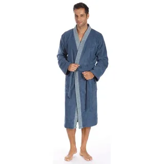 Egeria Herrenbademantel Bruno, ideal für Sauna & Spa, Hotelbademantel, Morgenmantel, Langform, Walkfrottee, Kimono-Kragen, Gürtel, Kimono mit Streifenbordüre, 100% Baumwolle blau XL | 125 cm