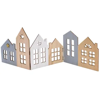 Spetebo XL Deko Häuserzeile aus Holz Natur - 67 x 25 cm - Weihnachts Dorf Silhouette klappbar - Weihnachtsdeko Tischdeko für Weihnachten Weihnachtsstadt Skyline