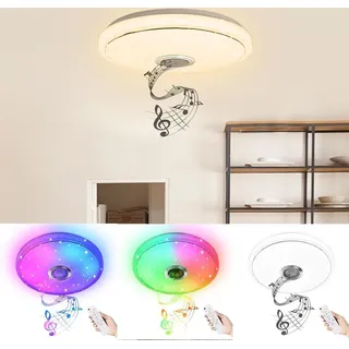 NAIZY LED Deckenleuchte RGB Deckenlampe mit Bluetooth Lautsprecher, Dimmbar Sternenhimmel Flach Deckenbeleuchtung mit APP-Steuerung und Fernbedienu... - Weiß
