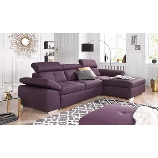 exxpo - sofa fashion "Spring, super bequem, mit Armteil- und Kopfteilfunktion", lila (hortensia), B:284cm H:81cm T:181cm, Luxus-Microfaser (100% Polyester);Struktur (100% Polyester);NaturLEDER (echtes Rindsleder) in Sitz und Rücken.