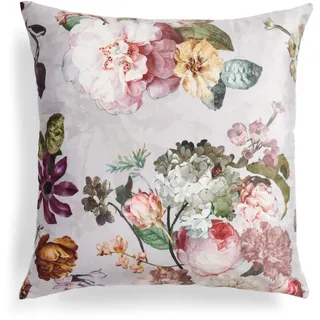 ESSENZA Dekokissen Fleur Grau, 50x50 cm - 100% Polyester Samt - Blumen Pfingstrosen Tulpen