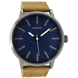 OOZOO Quarzuhr Oozoo Herren Armbanduhr braun, (Analoguhr), Herrenuhr rund, extra groß (ca. 48mm) Lederarmband, Fashion-Style braun