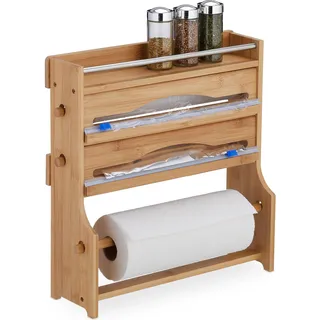 Relaxdays Gewürzregal mit Wandrollenhalter 40 x 40 x 11,5 cm Braun