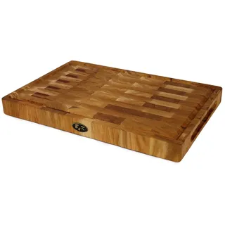 B4K Schneidebrett aus Eiche Stirnholz mit Griffen, Silikonfüßen und Saftrille, ohne Ständer, mit Griffen, Silikonfüßen und Saftrille 45 cm