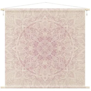 Bilderdepot24 Wandteppich modern Mandala Aquarell Muster Ornamente Spirituell rosa, quadratisch, Höhe: 2.6 mm, großes Wandbild aus Natur-Baumwolle Wandbehang Stoffbild Tuch Wollseil rosa 145 cm x 145 cm x 2.6 mm