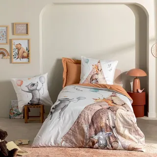 Kinder Bettwäsche-Set Waldtiere aus Baumwollperkal, 80 Fäden/cm2, 140x200 cm - Braun