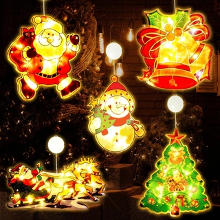 TOPJOWGA 5 Stück Weihnachtsbeleuchtung Hängend Fenster, Weihnachten Lichter, Saugnapf Lichterkette Weihnachten Batteriebetrieben, Fensterlichterketten Innen Außen Weihnachtsbaum Weihnachtsdeko