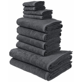 Handtuch Set MY HOME "Inga" Handtuch-Sets Gr. 10 tlg., grau Handtücher Badetücher mit feiner Bordüre, Handtuchset aus 100% Baumwolle