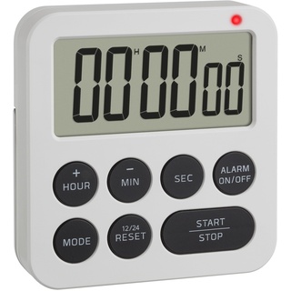 TFA Dostmann Digitaler Timer mit Stoppuhr und Wecker, 38.2051.02, bis 99h/59min/59s, Eieruhr, Küchentimer, Hausaufgabentimer, Kurzzeitwecker, mit LED Warnlicht und 2 Lautstufen, magnetisch, weiß
