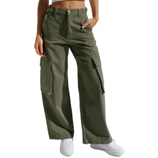 ZWY Gerade Jeans Workerjeans, Straight-Jeans Damen Hoher Taille Jeanshosen (1-tlg) Wide Leg Schlaghose Baggy Cargo Pants XL