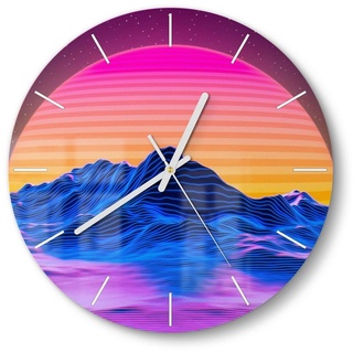 DEQORI Wanduhr 'Vaporwave digitale Kunst' (Glas Glasuhr modern Wand Uhr Design Küchenuhr) blau|orange|rosa 30 cm x 30 cm