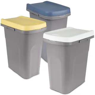 3x25L Mülleimer Küche weiß gelb blau 3 Fächer 3fach Gelber Sack Deckel Müll