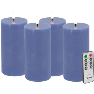 Candela LED Kerzen 4er Set H:15xØ7,5cm blau rustic Echtwachs mit Fernbedienung Timer Funktion & mehrstufig dimmbar flammenlos Echtwachskerzen Stumpenkerze