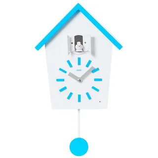 Cuco Clock Wanduhr Kuckucksuhr BAUERNHAUS, Pendeluhr Wanduhr, Moderne Schwarzwalduhr (28,3 × 22,8 × 10,4cm, mit Nachtruhefunktion, Vogelgezwitscher) blau
