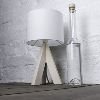 Tischleuchte Dreibein Tripod E14 31 cm Weiß Natur Stoff Holz Skandinavisch Nachttischlampe