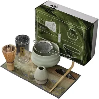 Matcha-teeservice, Bambus/keramik, 7-teilig, Grün