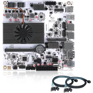 SJRC NAS Motherboard with 10 GbE RJ45, N150(N100 Update) Mini ITX Mainboard Dual Port i226-V 2.5GbE, 2xM.2 NVMe NAS Board 8 Bay SATA, 16G DDR5 RAM 512G SSD USB-C (2xSFF-8643 Cable)