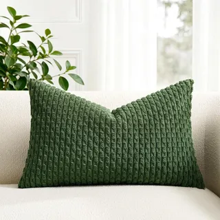 Kevin-Textil-Kissenbezug, 30,5 x 61 cm, Boho-dekorativ, weich, gestreift, Kordsamt, Lendenwirbelsäule, einfarbig, rechteckig, für Wohnzimmer, Couch, Sofa, Bett, Moosgrün