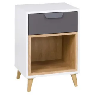 Deine Möbel 24 Kinder-Nachttisch, Weiß, Graphit, Grau, Eiche, Holzwerkstoff, 1 Schubladen, 41x58x40 cm, Kinderzimmer & Jugendzimmer, Kindermöbel, Kinderregale