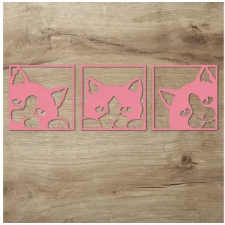 Namofactur Wanddekoobjekt XXL Wandbild 3 Katzen im Rahmen (3-teilig), Wanddeko '3 Katzen' Wandgestaltung für dein Wohnzimmer / Schlafzimmer rosa
