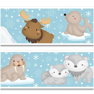 Bordüre 15cm x 200cm für Kinderzimmer Babyzimmer Dekor Aufkleber Wandbordüre selbstklebend Wandtattoo für Kinder Mädchen Junge Y033 (Arktis)