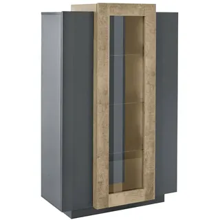 Dmora Vitrine Kevin, Sideboard mit drei Türen, Mehrzweck-Wohnzimmermöbel, 100% Made in Italy, cm 80x38h121, Anthrazit und Ahorn