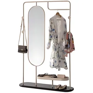 JVmoebel Garderobenständer Kleiderständer mit Spiegel in Beige aus Edelstahl, (1 St), Made in Europe beige|braun