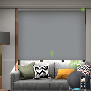 Yoolax Elektrische Rollos mit Fernbedienung Alexa Google Home kompatibel Smart Rollo, Wiederaufladbar Wasserdicht 100% Verdunkelung für Büro Wohnhaus Benutzerdefinierte Größe(Hellgrau)