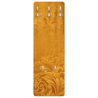 Bilderdepot24 Garderobenpaneel gold Kunst Muster Goldene Flora Design (ausgefallenes Flur Wandpaneel mit Garderobenhaken Kleiderhaken hängend), moderne Wandgarderobe - Flurgarderobe im schmalen Hakenpaneel Design goldfarben