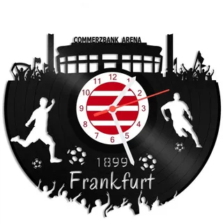 GRAVURZEILE Wanduhr Schallplattenuhr Frankfurt - 100% Vereinsliebe - Fußball - schwarz