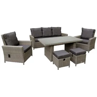 bellavista - Home&Garden® Garten-Essgruppe »Asti« Dininglounge Set Sitzgruppe Loungemöbel Lounge Gartenmöbel, (Set, 19-tlg., Essgruppe), braun, Polyrattan, für 7 Personen, wetterfest - Garten, Terrasse braun|grau