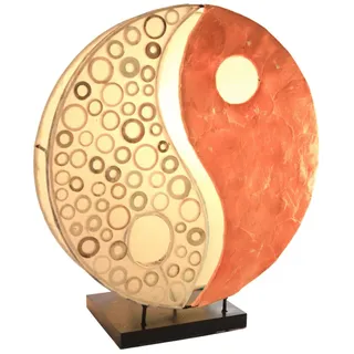 Tischlampe Ying Yang Orange 30cm Capiz Bambus Handarbeit