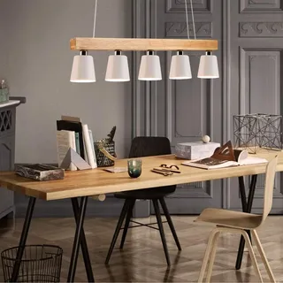 ZMH Pendelleuchte Holz Weiß 5 Flammig E27 Hängelampe100CM höhenverstellbar Rustikal Metall Esstischlampe Modern Hängeleuchte (Inklusive Glühbi... - Weiß