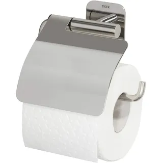 Tiger Toilettenpapierhalter mit Deckel zum Kleben, Edelstahl poliert, mit integrierter Klebefolie zur Montage ohne Bohren, 1314130346, 13.3 x 14.6 x 3.5 cm