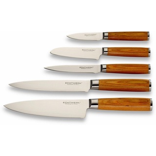 ECHTWERK Messer-Set Damaszener (Set, 5-tlg), Küchenmesser-Set mit Holzgriffen in natürlicher Optik beige|silberfarben