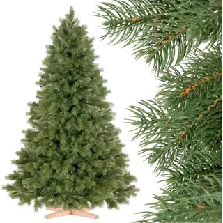 Fairytrees Künstlicher Weihnachtsbaum FT18, Königsfichte, PREMIUM Material MIX aus Spritzguss & PVC inkl. Echtholz Baumständer grün 150 cm