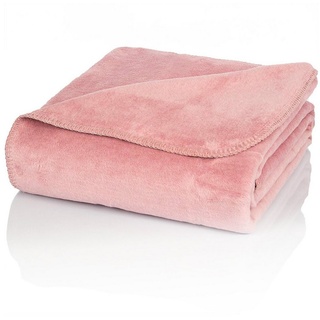 Wolldecke U2R Kuscheldecke Baumwolle, Altrosa, 150x200cm Sofadecke warm weich, Glart bunt|rosa