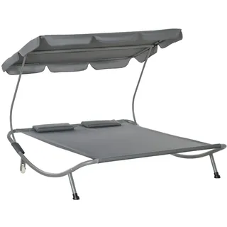 Outsunny Doppelliege Relaxliege Rollbar mit Dach Stahl Grau