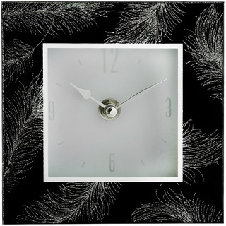 Malo Wanduhr Moderne Kleine Uhr Kristall mit Federmotiv I Schwarz I 14 cm schwarz