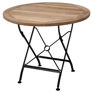Zebra Süd Gartentisch Florence, Schwarz, Teak, Holz, Metall, Teakholz, massiv, rund, X-Form, 75 cm, klappbar, Gartenmöbel, Gartentische, Klapptische