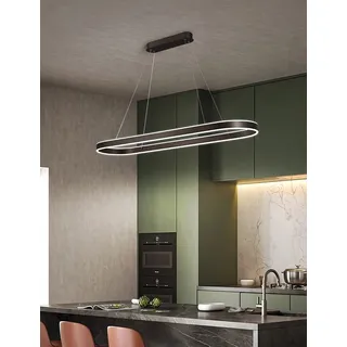 WJYCYN Dimmbar Oval LED-Kronleuchter Pendelleuchte moderner Esstisch Büro mit den Fernbedienung ring Hängelampe höhenverstellbar Blendfreesszimmer Arbeitszimmer Küche leuchte (Schwarz, L80cm 68W)
