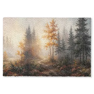MuchoWow Fußmatte Waldweg - Herbstlaub - Natur - Landschaft - Orange, Rechteckig, innen Schmutzmatte, Tür, Teppichmatte, Sauberlaufmatte 90x60 cm 90 cm x 60 cm