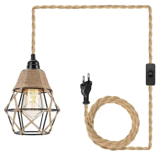 PORFOYO Hängelampe Mit Stecker, Retro Wandlampe Attribut Vintage Hanfseil Pendelleuchte, Hängeleuchte E27 Lampe, Lampenkabel Hängelampe Schlafzimmer, Für Innenbeleuchtung, Keine Glühbirne