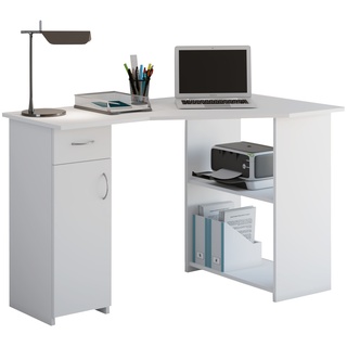 Vcm Holz Eckschreibtisch Computertisch Linzia Mit Schublade (Farbe: Weiß)
