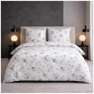 TRAUMSCHLAF Bettwäsche Vintage Rose, Flanell, 2 teilig, hochwertige Flanell Qualität weiß