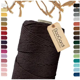BooGardi Makramee Garn Bastelgarn, (3mm x 200m 100% Baumwolle), Dunkelbraun 2 Stärken Macramee Kordel Band braun