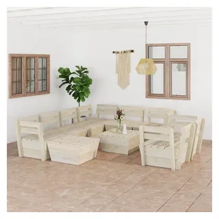 furnicato Garten-Essgruppe 10-tlg. Garten-Paletten-Lounge-Set Imprägniertes Fichtenholz beige